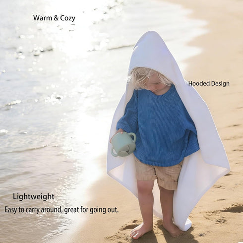 31.5"x31.5" 3 2PCS(White Baby Hooded Bath Towel Ultra Absorbent Soft Coral Fleece, for Newborn Infant Toddler Up