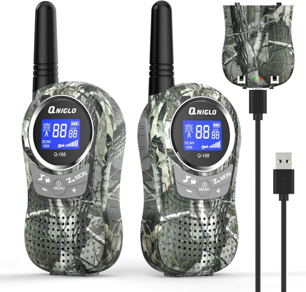 QNIGLO Kids Camping Walkie Talkies, Rechargeable Camo for Outdoor Adventure Game, Hiking, Army Police Toys for Ages 3-12