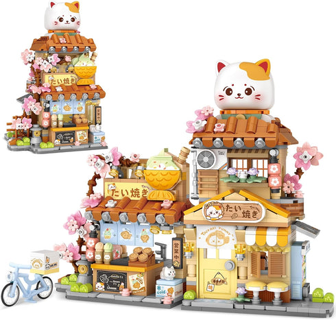 Japanese Street View Taiyaki Shop Mini Building Blocks for Girls 6-12, MOC