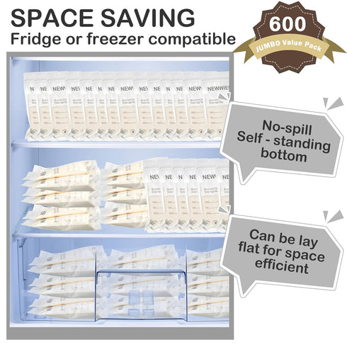 600 Count 7oz Breastmilk Storage Bags Breast Milk Bags for Breastfeeding Self Standing Breastmilk Storing No Leak