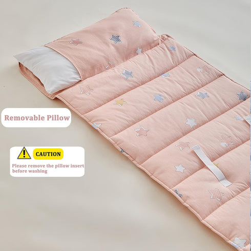 DuShow Cotton Toddler Nap Mat with Pillow and Blanket,Extra Large Rolled Napping Mats,Slumber Bags for Boys Girls,Kids