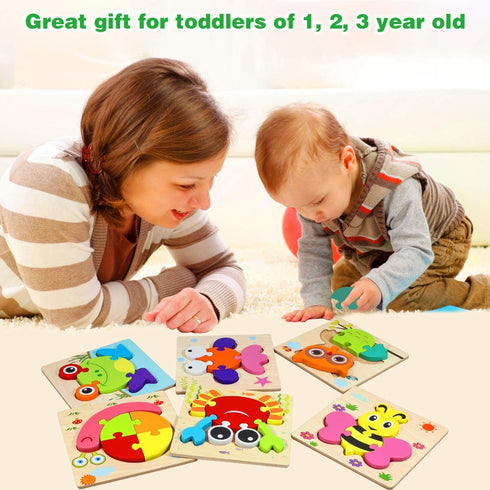 Wooden Montessori Puzzles for Toddlers, Educational Toy for 1-3 Year Old Girls Boys, Kids Puzzle Ages 2-4