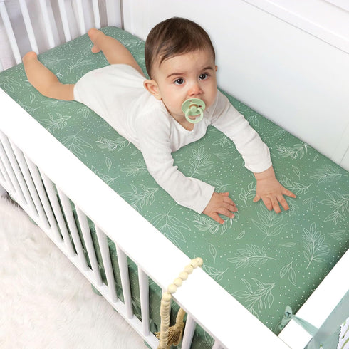 Set, 4-Piece Set, Set, Green Leaf Crib Bedding Baby Boy Bedding Neutral Nursery Bedding Fitted Crib Sheet, Crib Skirt