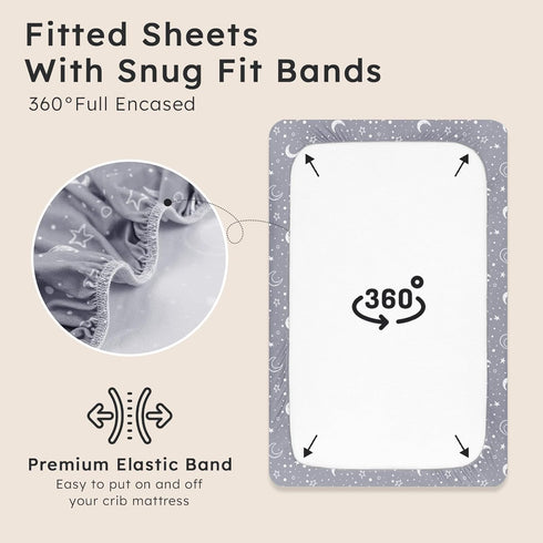 FILLEEP 2 Pack 52" 28" Baby Crib Sheets for Boys Girls Neutral, Crib Mattress Sheet for Standard Crib and Toddler
