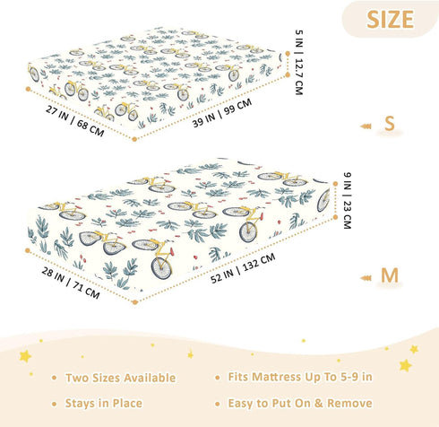 miaozhen Country 1 Pack 52x28 Cotton Baby Crib Sheets for Boys Girls Soft Breathable Bike Style Cartoon Style Boy Girl