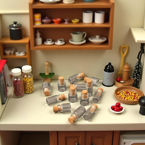 Fansoftiks 10Pcs 1/12 Dollhouse Glass Jars Miniature: Scale Glass Bottles Food Container for Kitchen Restaurant - Mini