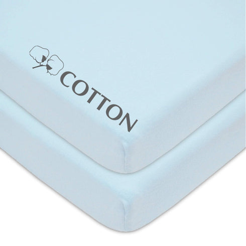 American Baby Company 2 Pack Fitted Mini Crib Sheets, 100% Natural Cotton 38" x 24", Soft & Breathable Blue