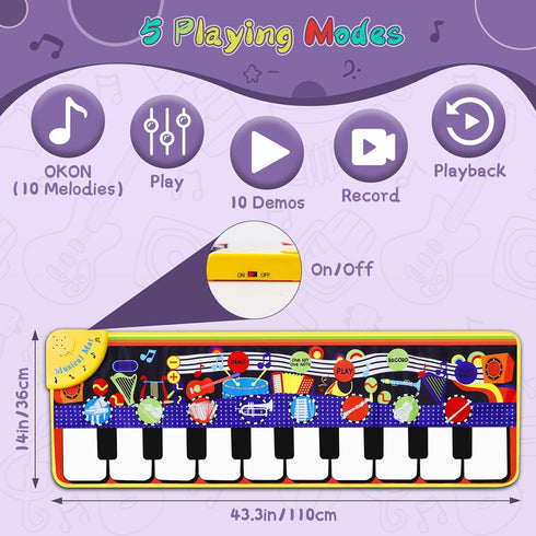 28 1-5 Musical Piano Mat for Toddlers - Music Sounds Floor Piano Keyboard Dance Playmat - Toy & Gift for Kids Years Old