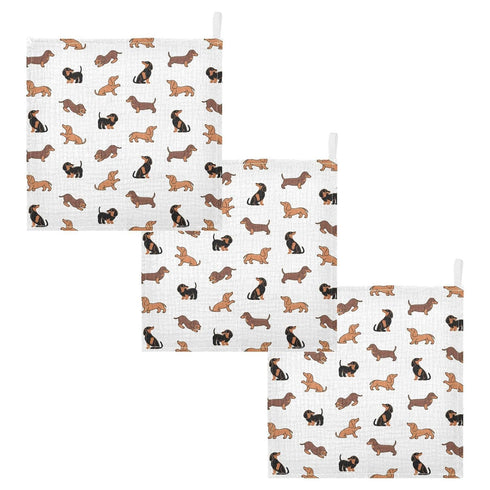YETTASBIN 4 5 Pack Dachshund Dog Muslin Baby Hand Washcloths, Soft Cotton Bath Face Towel, Layers Extra Absorbent
