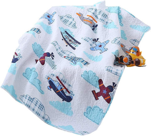 House Airplane Plane Quilt, Baby and Toddler Quilt Bedspread, Boys Girls Kid's Quilt, 43" X 51"