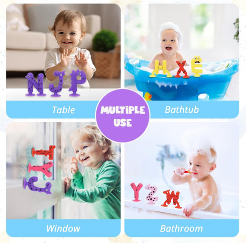 Alphabet Letters Learning Suction Toys: ABC Silicone Baby Bath Toys for Toddlers 1-3, Educational Montessori Sensory