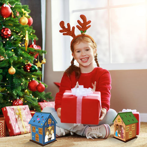 14 Pack 3D Fennoral Christmas Nativity Craft for Kids Make You Own Jesus House DIY Coloring Wooden Religious Christian