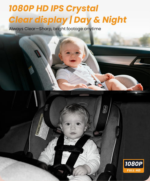 BV2 4.5'' 1080P 360 Babyvue USB Baby Car Camera, HD USB Rear-Facing Mirror, IR Night Vision, Adjustable, Plug & Play