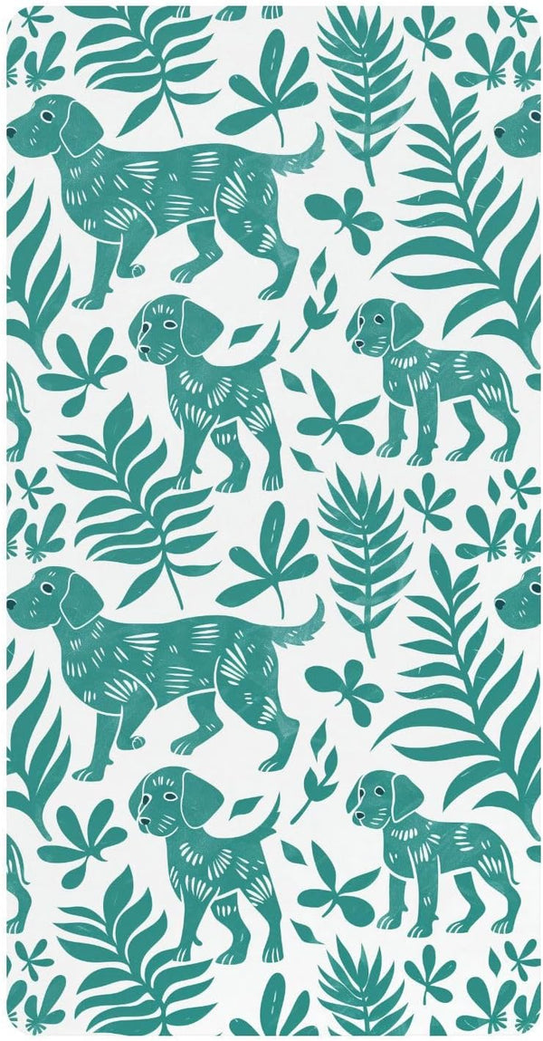 miaozhen Cotton Baby Crib Sheets Soft Stretchy Vector Illustration Handdrawn Dog Cyan Unisex
