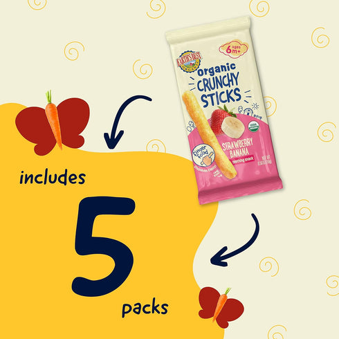 Earth's Best Organic Baby Food, Dissolvable Teething Snack, Strawberry Banana Crunchy Sticks, .56 oz Pack (Pack of 5)