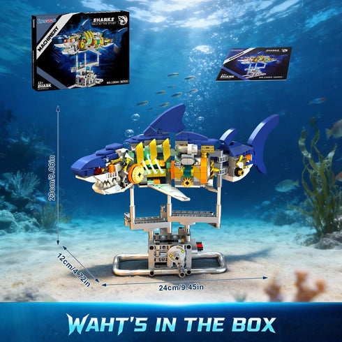 Set 687 12+ INSOON Mechanical Shark Building with LED Light, PCS Movable Ocean Animal with Display Stand, Sea Fish