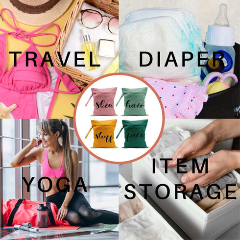 VBCVBGFH 4 Pack Cute Wet Bag Waterproof Reusable Wet Dry Bag for Swimsuit Clothes Cloth Diaper Travel Pool Toiletries