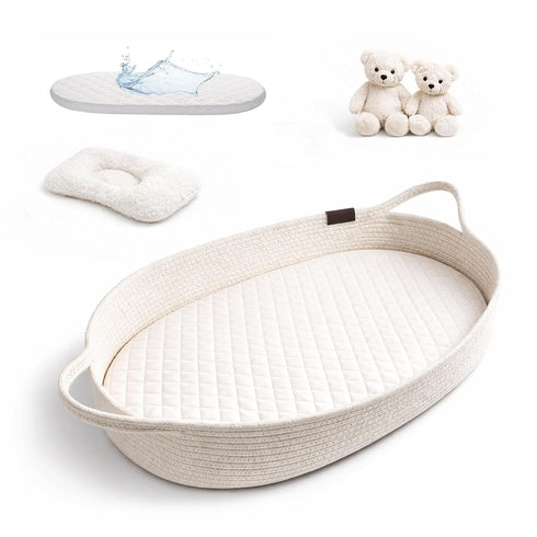 Royal Snuggle Baby Changing Basket with Waterproof Pad, Premium Cotton Rope Foldable Diaper Changing