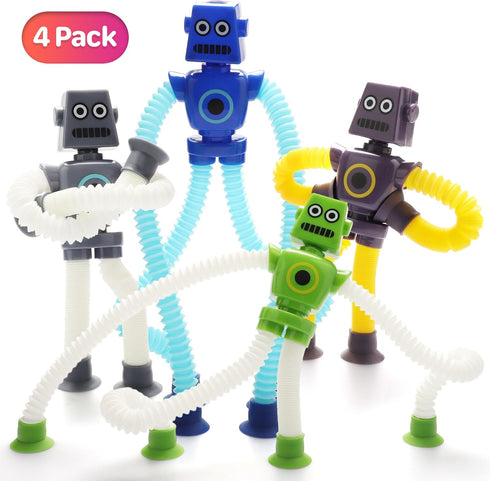 Boxgear 4 Pieces LED Shape Changing Robot Toy, Telescopic Pop Tubes Fidget Toys for Girls and Boys