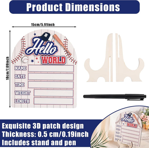 Fukaisu Hello World Newborn Sign, Wooden Baby Birth Announcement Sign with Pen for Boys Girls New Baby Name Plaque