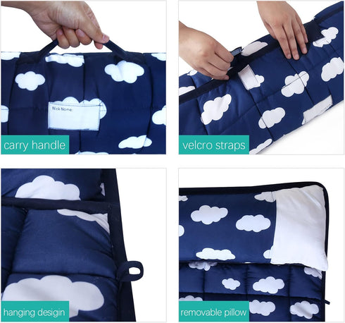 Nap Mat with Pillow and Fleece Blanket for Regalo My Cot, Soft Kids Sleeping Mats for Preschool Daycare, Navy