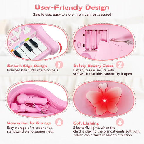 1+Years 24 Love&Mini Pink Piano Toys for Old Girls First Birthday Gifts Toddler Piano Music Toy Instruments with Keys