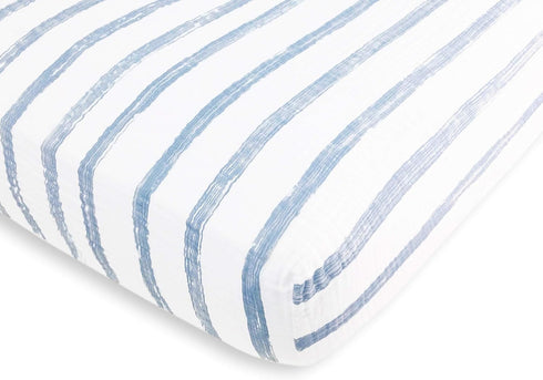 Amazing Baby Cotton Muslin Fitted Crib Sheet, Brushstroke, Denim