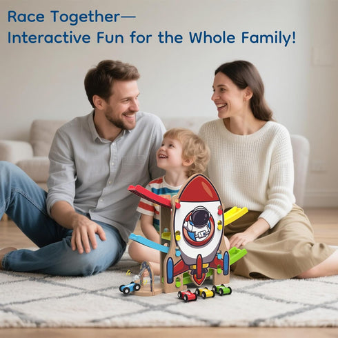 Playsets 4 2 3 Wooden Race Track Car Ramp Racer Toy for Toddlers, Rocket Car Ramp Toy Vehicle with Mini Cars - Fine