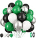 Paready Green Black Balloons - 60 Pcs 12 Inch Dark Green Metallic Silver Balloons for Party Decorations