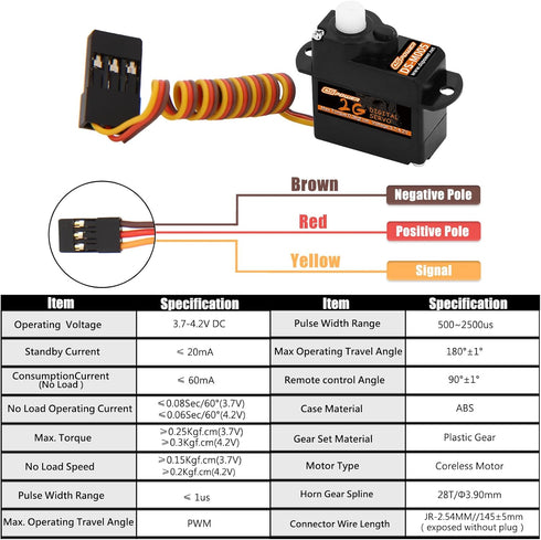 DSPOWER 5PCS 2G 3.7-4.2V 1/24 Plastic Gear Mini Servo, RC Micro Coreless Motor Digital Servos Kit for Fixed-Wing