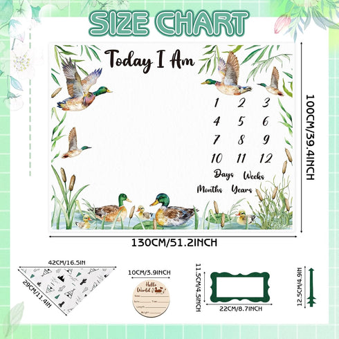 Mallard Duck Monthly Milestone Blanket for Baby Boy Flannel Newborn Infant Swaddle Growth Chart Photography Background