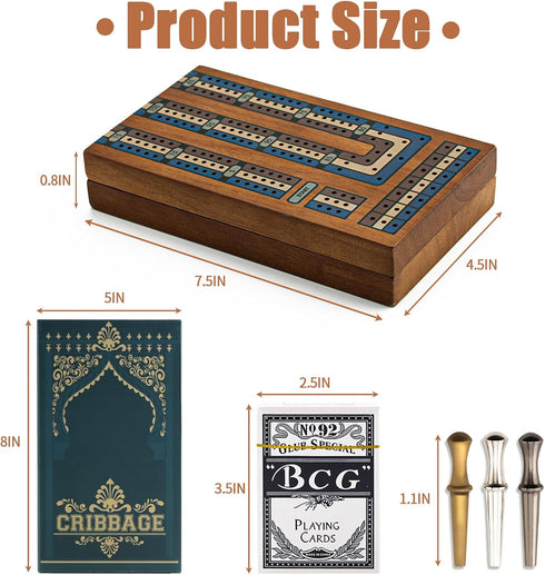 Set, 9 Wooden Cribbage Board Game Travel Cribbage Board with Storage and Collapsible, with Magnetic Lock / Metal
