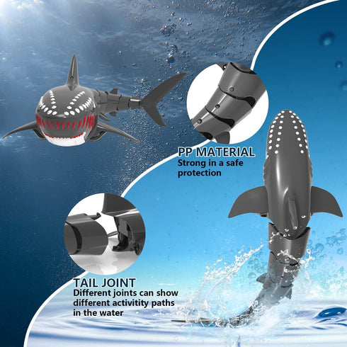 VOLANTEXRC RC Shark Toys, 2.4Ghz 1:18 Scale Remote Control Shark Swimming Pool Toy with 2 Batteries (Gray)