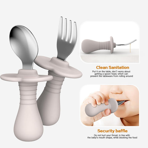 4 Pcs Toddler Utensils Set, Stainless Steel Childrens Silverware with Round Handle, BPA Free, Anti-Choke Design, Lite