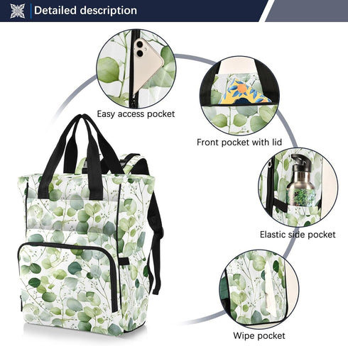 SUABO Backpack Beautiful Leaf Pattern Baby Diaper Bag Large Bag Waterproof Travel Diaper Bags for Moms and Dads