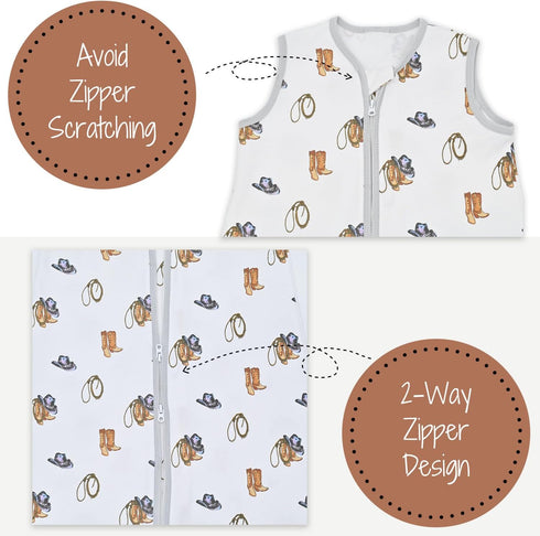 100% Organic Cotton Baby Sleep Sack, 0.5 TOG Lightweight, 2-Way Zipper Toddler Sleep Sack for Boys (Cowboy Outfit)