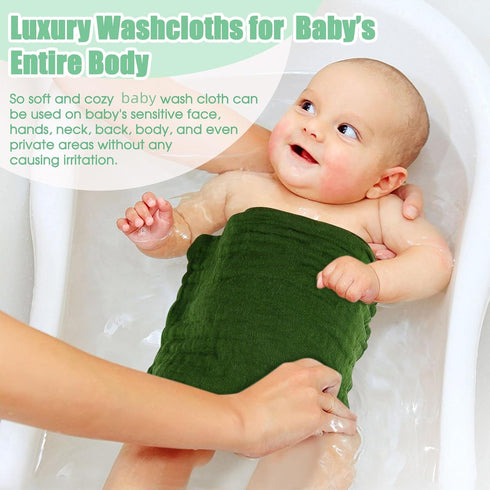 Pack 6-12x12 inches MUKIN Baby Washcloths - Soft Face Cloths for Newborn, Absorbent Bath Face Towels, Baby Wipes, Burp