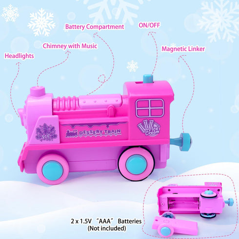 wagkew Set 2 3 4 5 6 7 Set Tracks Car Toys for Age Year Girls Toddler, Pink Princess Train Toys for Kids with Light
