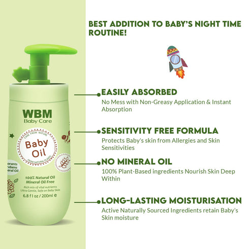 WBM Baby Oil & Lotion Set for Soft, Healthy Skin Care, Moisturizing Newborn Essentials with 100% Natural Ingredients