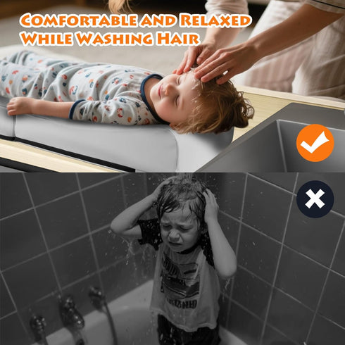 KYRGEU Large Kids Waterproof Hair Washing Station for Sink - Portable Shampoo Mat & Basin for Toddler, Reading Pillow