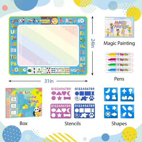 BlissfulBlend 3 4 5 6 7 8 Water Doodle Mat Kids Mess Free Coloring Doodle Mat Educational Toys for Years Old with Magic