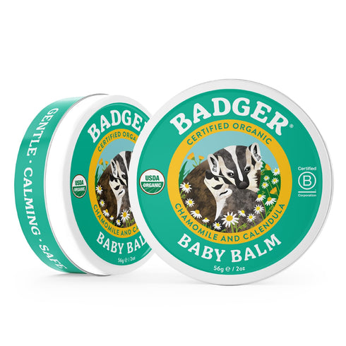 Badger Baby Balm with Chamomile Calendula, Organic Baby Moisturizer for Cradle Cap, Diaper Rash, 2 oz