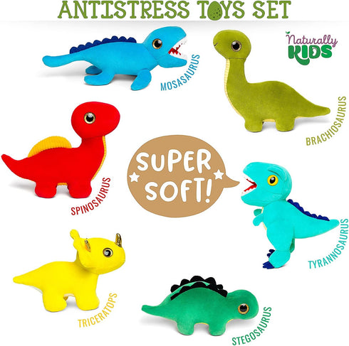 Set 6 Naturally KIDS Stuffed Animal, Toddler Gifts for Boys, Girls, Plush Dinosaur Toys