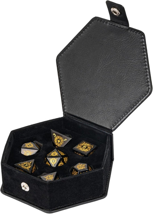 UDIXI Stone D&D Dice Set 7PCS Obsidian Dice with Gift Case for Dungeons and Dragons MTG