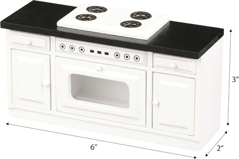 1:12 6 Inch Wooden Dollhouse Kitchen Stove, Mini White Oven with Burners and Range, Scale Cabinet Furniture for Dolls