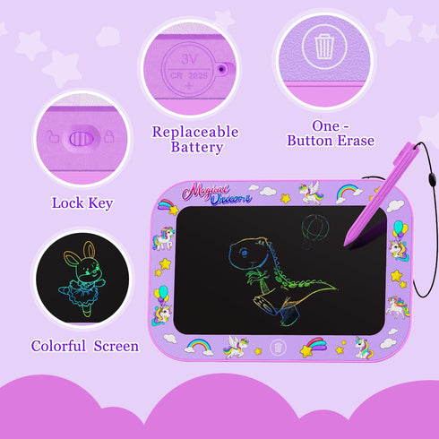 Urcoobela 2 Pack Kids,10Inch 3 4 5 6 7 8 (Pink&Purple-10IN) LCD Writing Tablet for Colorful Reusable Electronic Toddler
