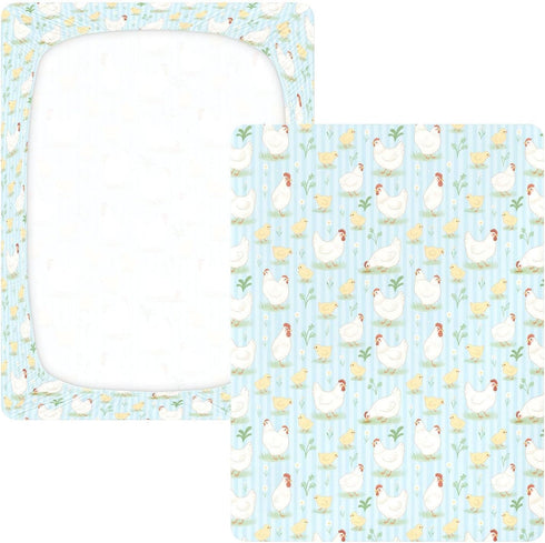 miaozhen 1 Pack 52x28 Cotton Baby Crib Sheets for Boys Girls Soft Chicky Animal Rustic Farm Pattern Boy Girl Crib Sheet