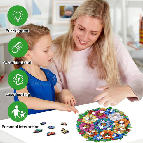 200 12.4x11.4 Qiuenisray Mother's Day Wooden Puzzles for Adults Pieces, Spring Flower Jigsaw Puzzles for Woman