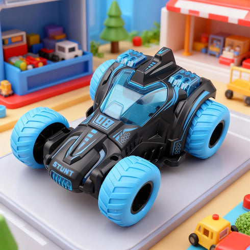 360 3 Friction Powered Flip Stunt Car, Push and Go Toy Car with Upright Spin, Dual-Sided Rotating Off-Road Vehicle, No