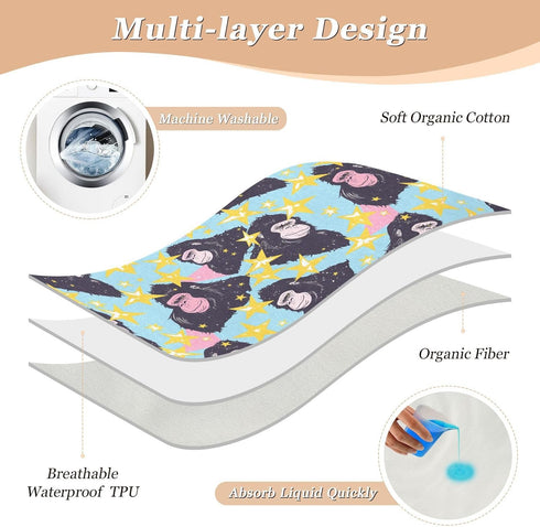 siphylline 80s 52" 34" Blue Gorilla Stars Extra Large Resuable Toddler Mattress Pads Waterproof Washable Diaper